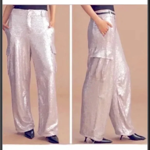 Anthropologie Lilac Sequin Cargo Pants - Size 10 - Picture 5 of 11